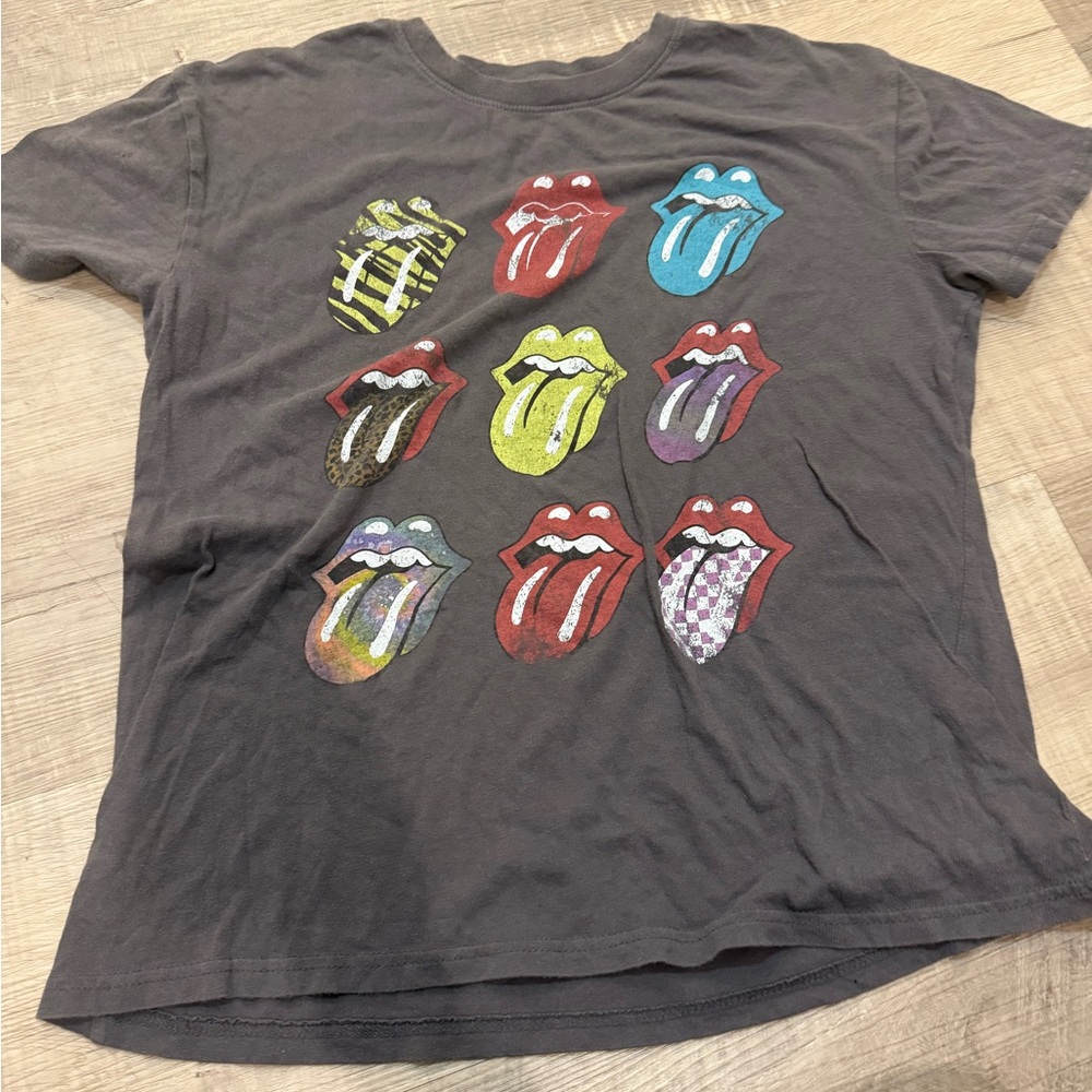 The Rolling Stones Gray Tee‎ with Colorful Tongue Graphics